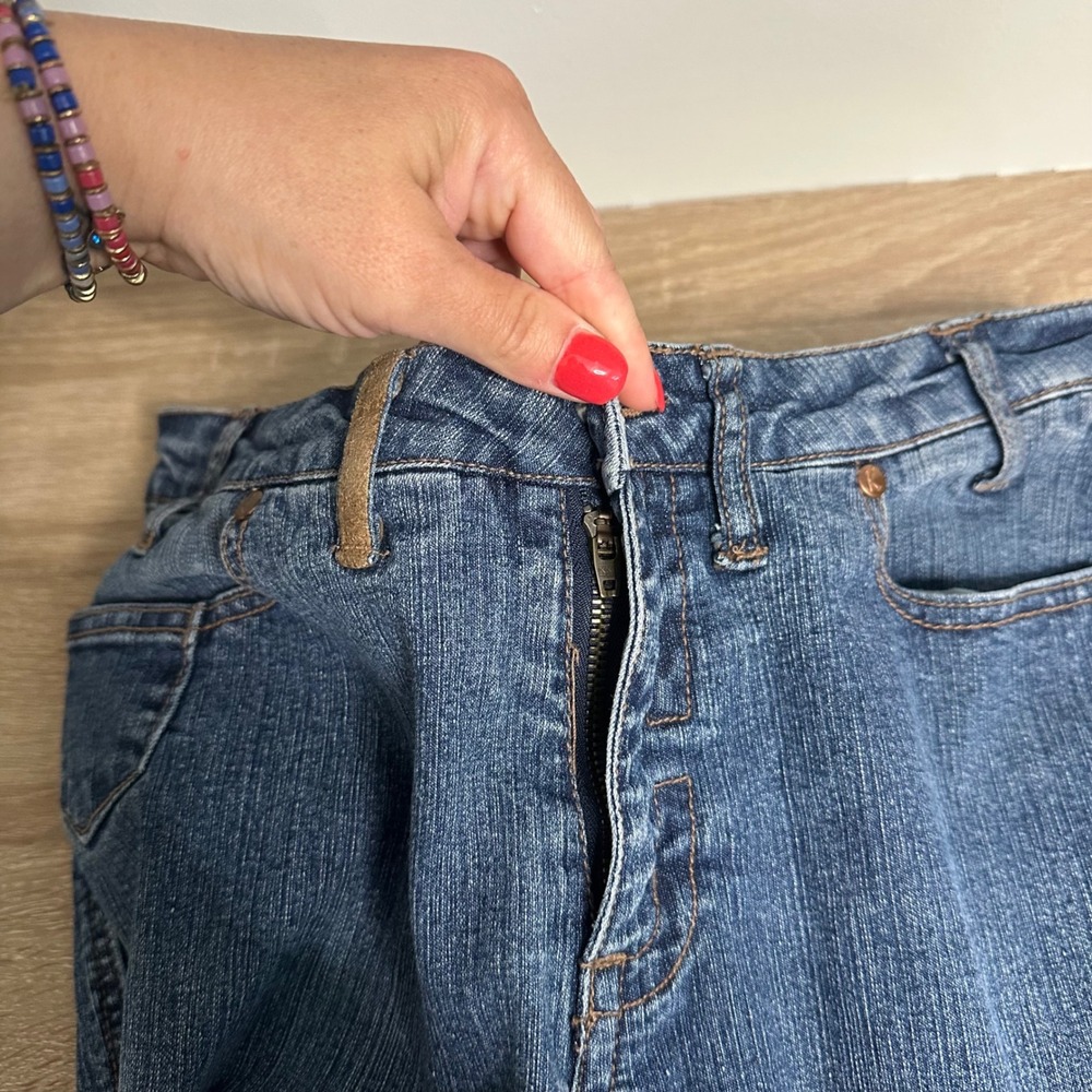 Vintage Y2K Karl Kani Flare Jeans Womens 28 Blue Knee Pocket Utility Streetwear - Picture 14 of 16